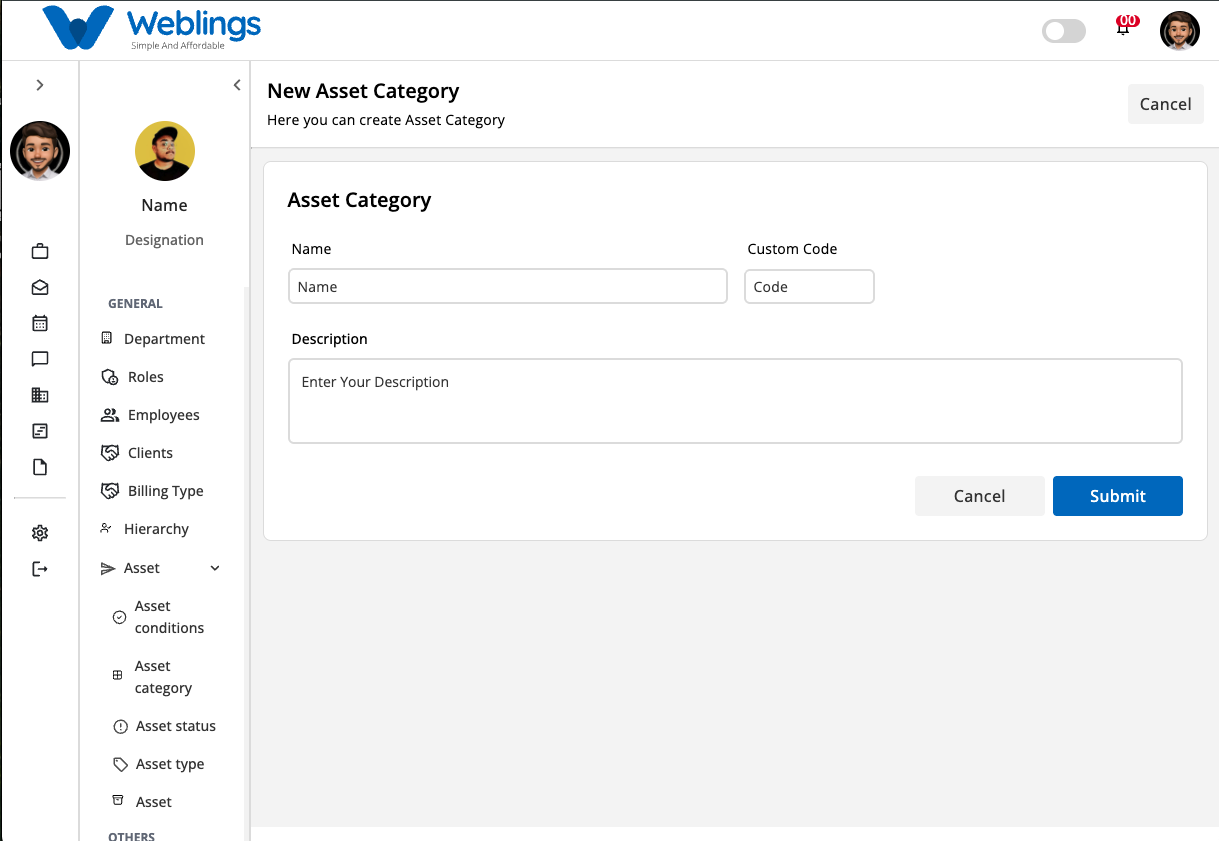Create a New Asset Category