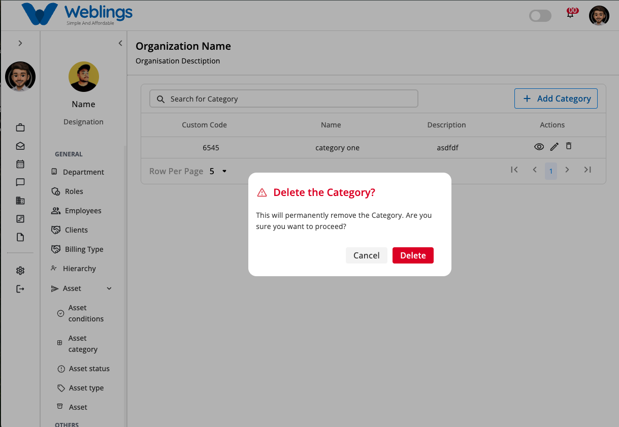 Delete an Asset Category