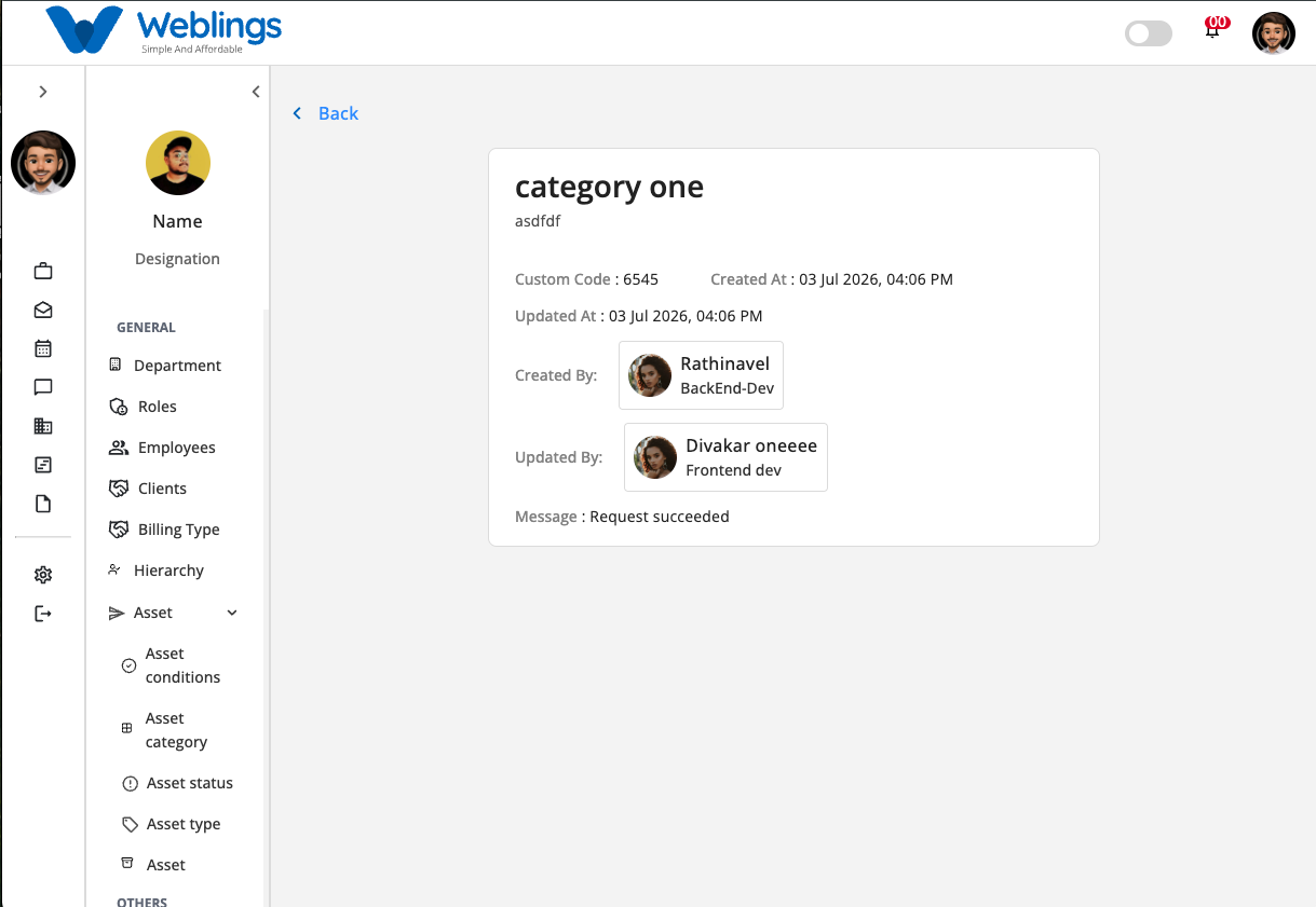 View Asset Category