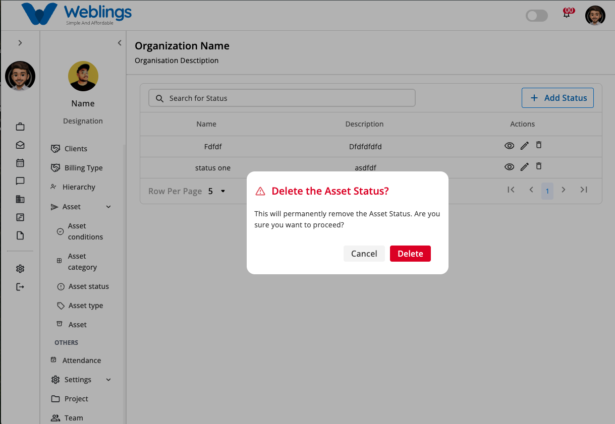 Delete an Asset Status