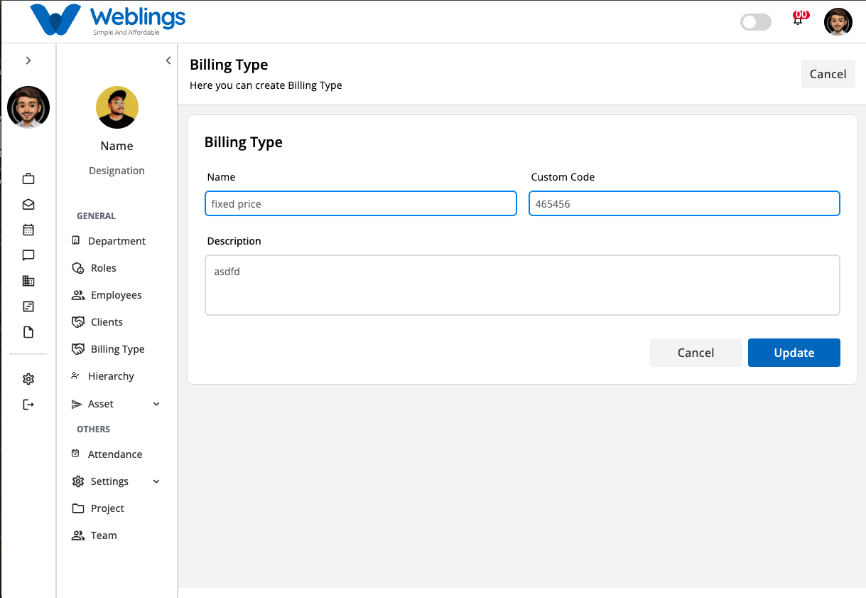 Edit a Billing Type