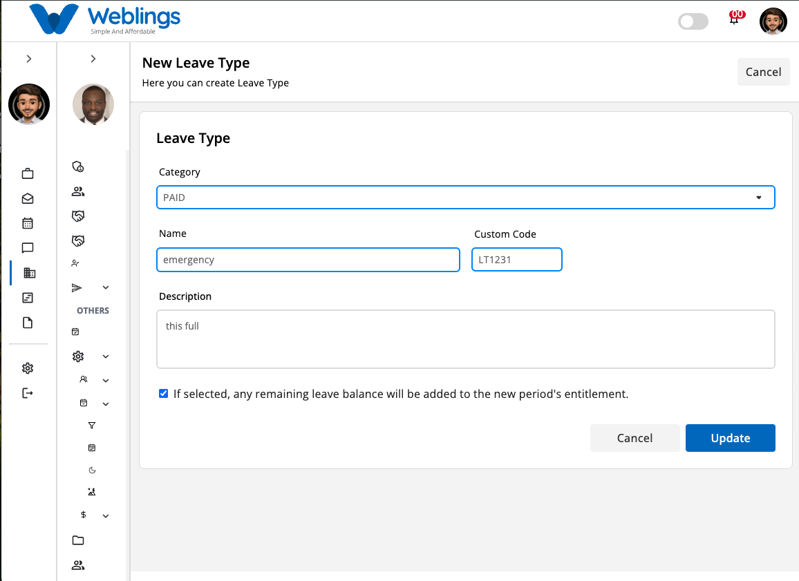 Edit a Leave Type