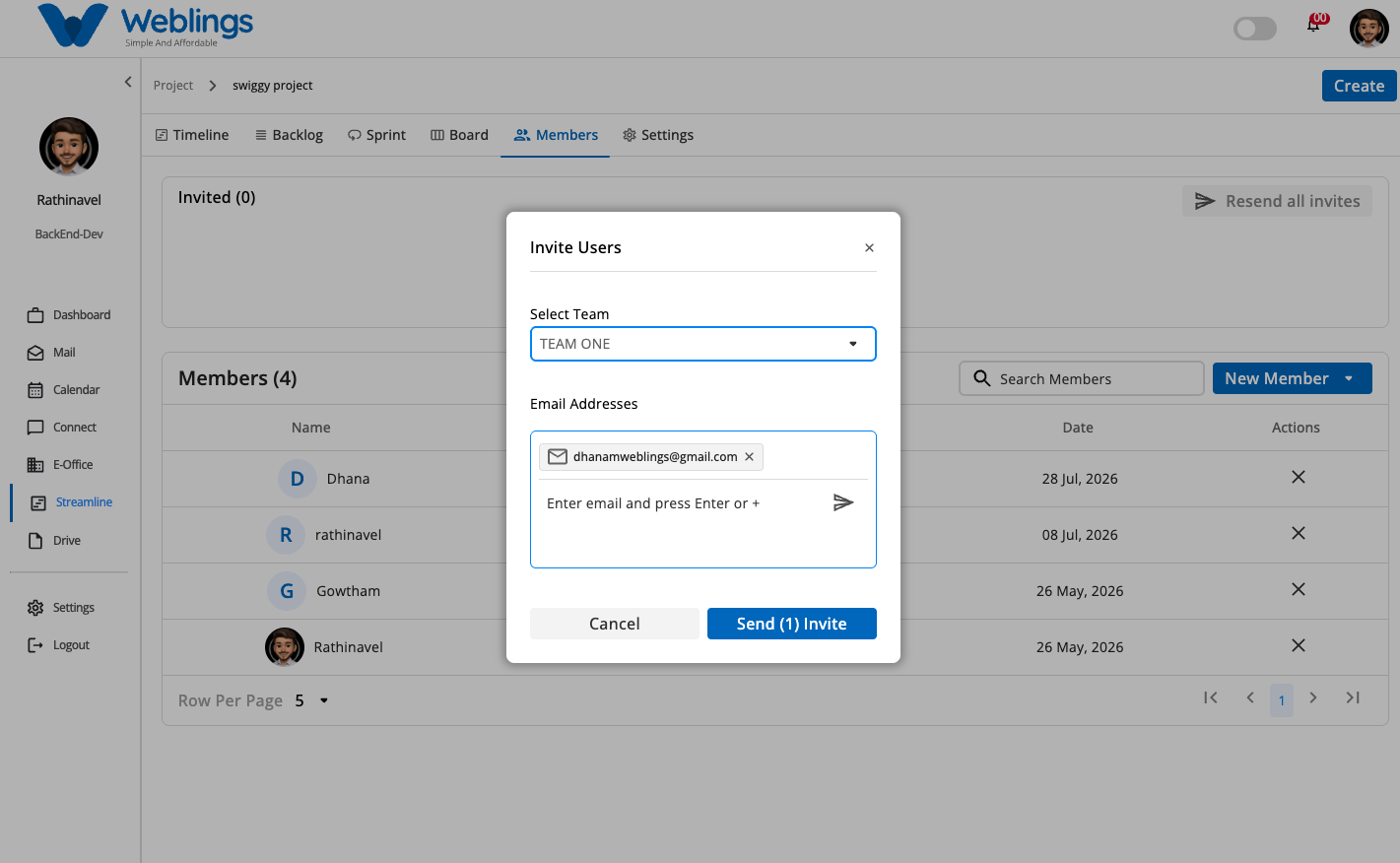 Inviting a New User