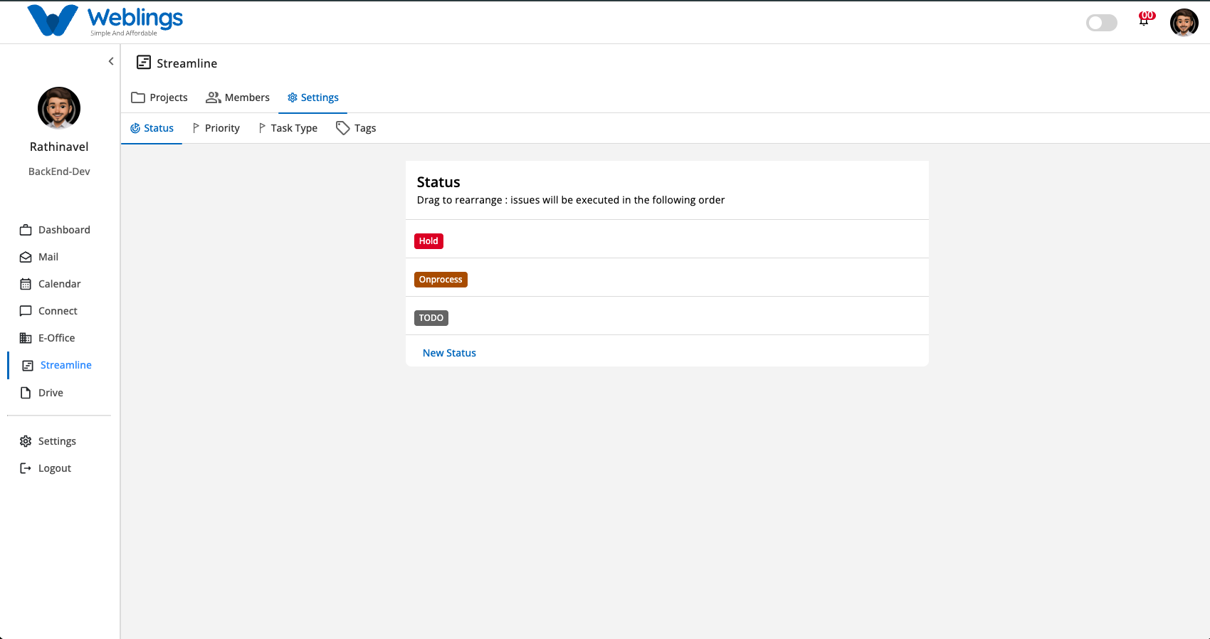 1. Status Settings