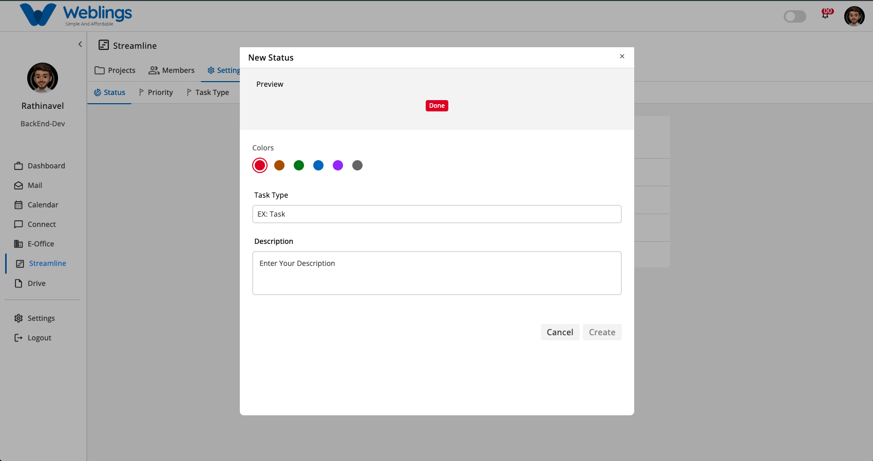Creating a New Status